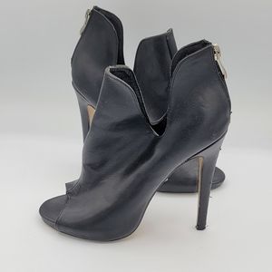 Truffle Collection - Black Open Toe Heeled Booties